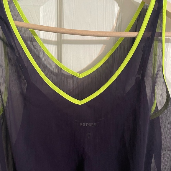 Express Navy sheer dress. Lime green. Silk slip dress - Picture 3 of 5